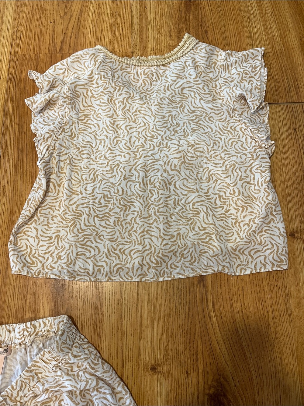 Japna 100% Rayon Lounge Set White & Tan V-Neck Printed Size L - Picture 7 of 7